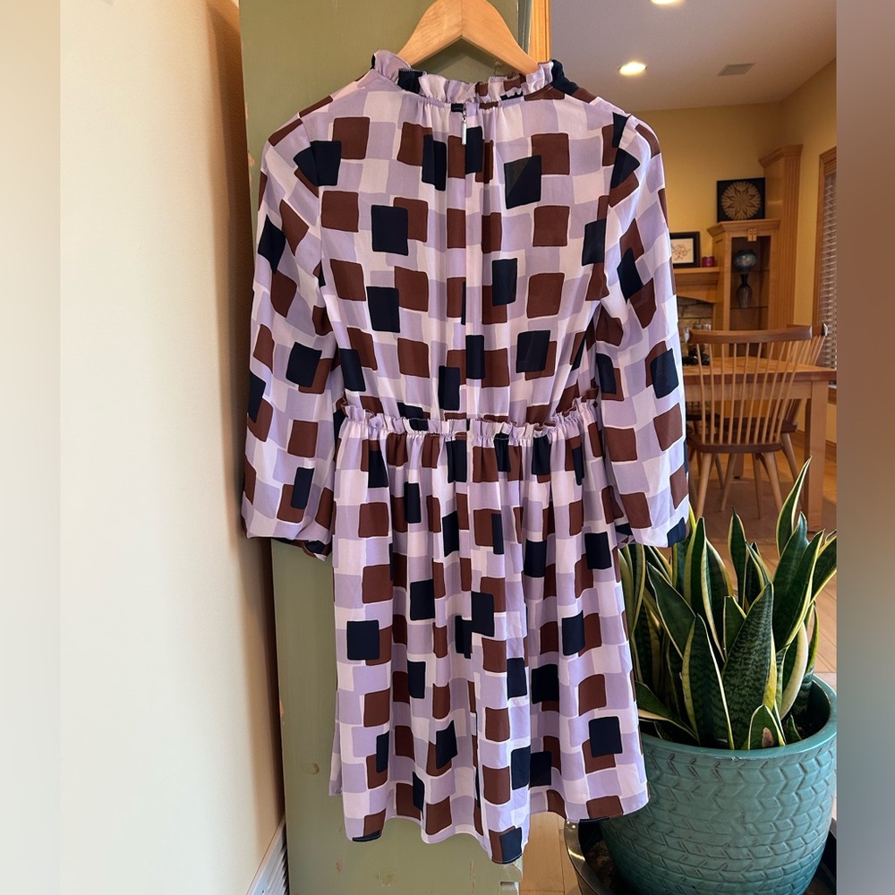 KATE SPADE NEW YORK Women’s Mini Dress Geo Squares Purple/Brown/Navy Size 2 - Picture 3 of 16